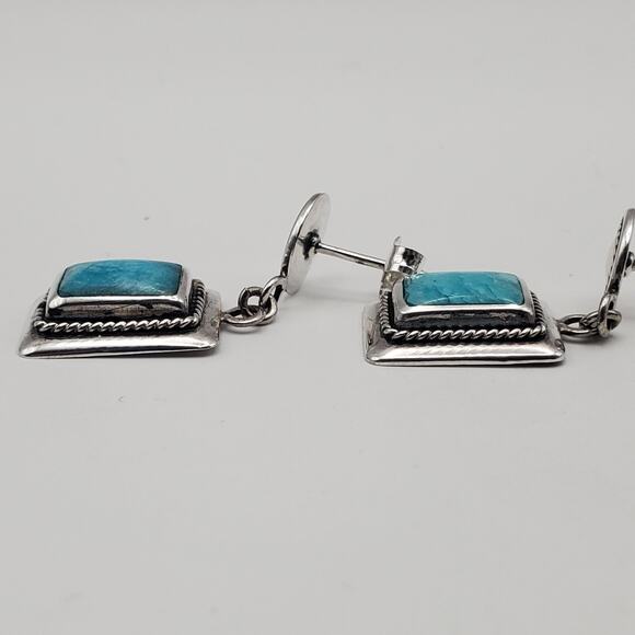 Sterling Silver 925 Sky Blue Chalcedony Dangle Earrings Vintage - Picture 7 of 10